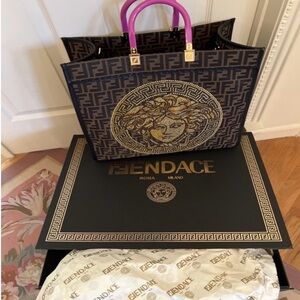 ✨ FENDACE Fendi x Versace Tote – Limited Edition  16” W x 14” H x 8” D